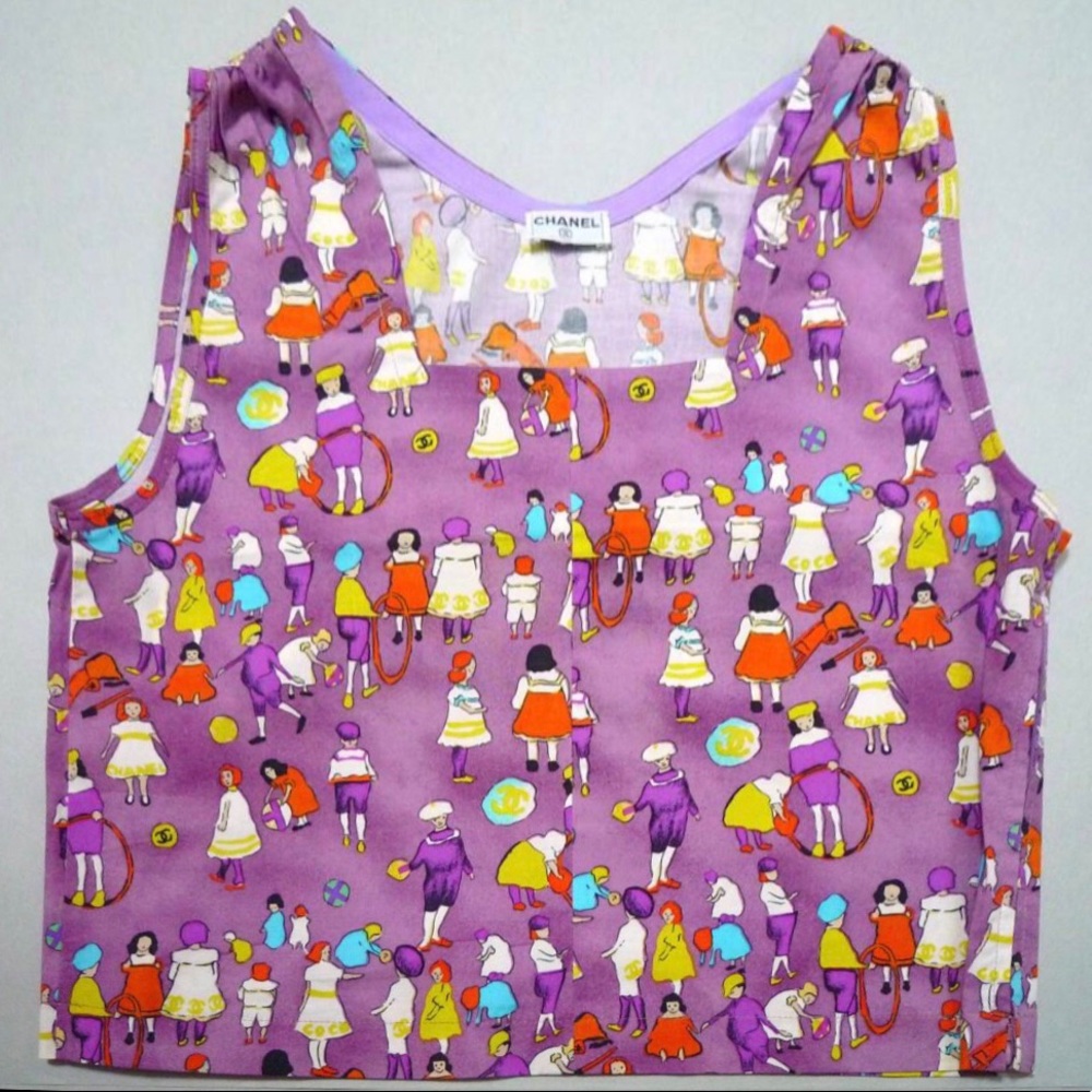 CHANEL Purple Top with Colorful Graphic Print